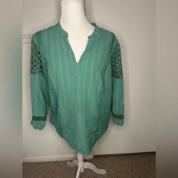 Marc New York Green Relaxed Ribbed Blouse with Mandarin Collar size XL - Picture 1 of 10